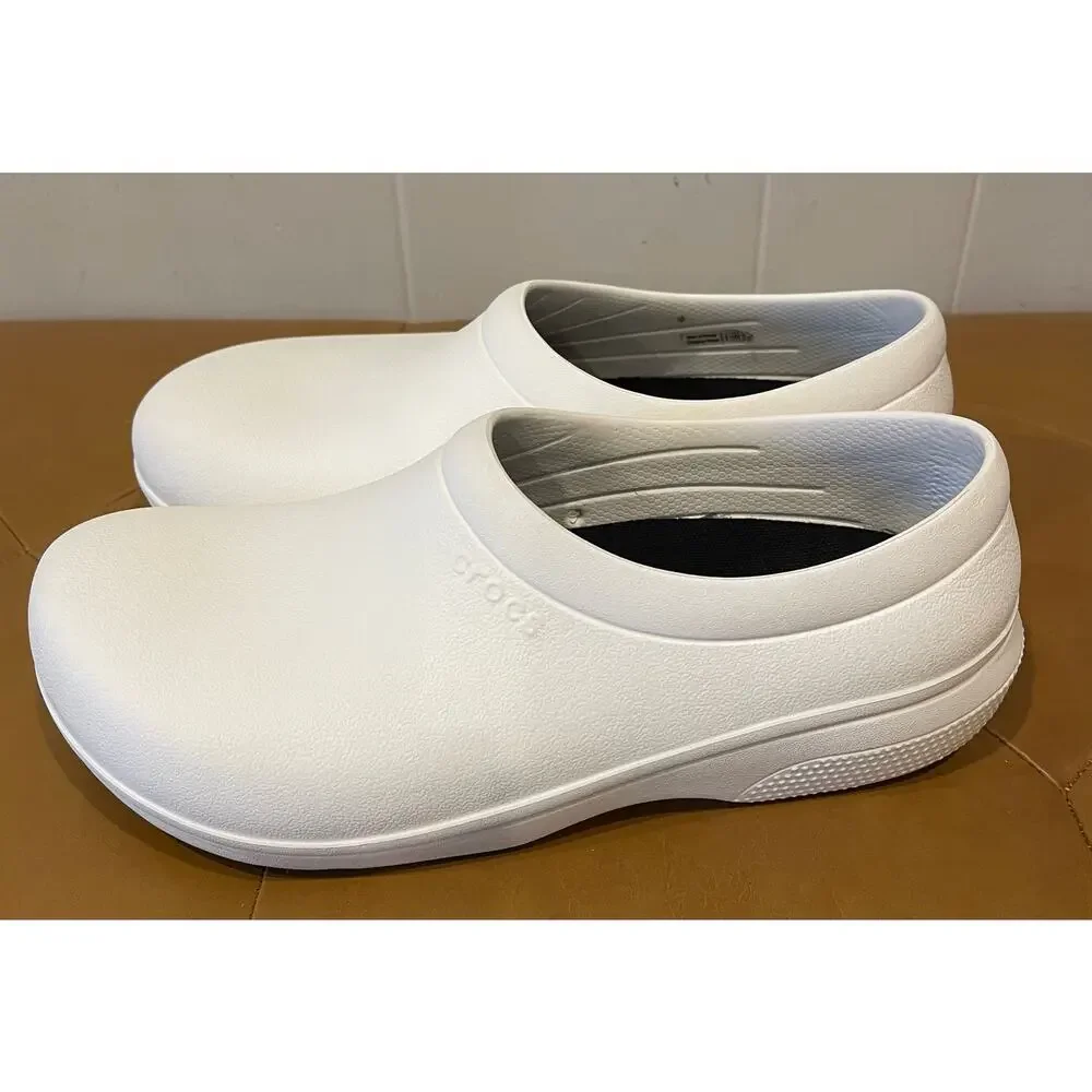 Crocs On-The-Clock Slip-On Clogs, White, Women's 10 ‎ Mens 8 Work Shoes Comfort